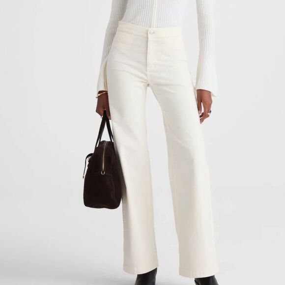 Madewell Wide Leg Corduroy Pants Vintage Ivory Cream Sze 26 High Rise NX207 NWT - Picture 2 of 10